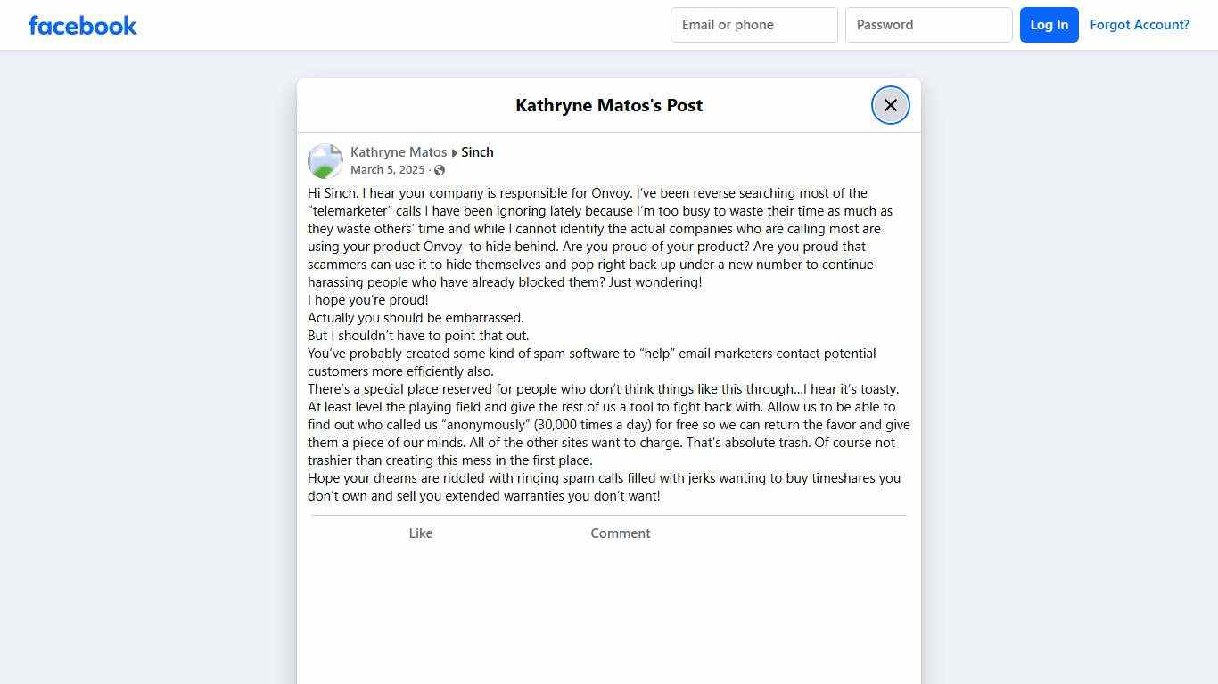 Kathryne Matos - Hi Sinch. I hear your company is... Facebook